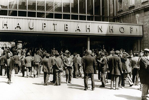 Guest workers at the Munich Central Station, 1974