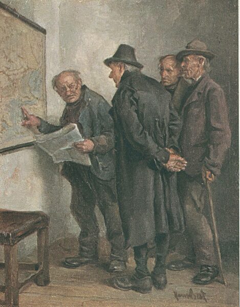 Old men discuss the front line during the First World War, 1914-1918