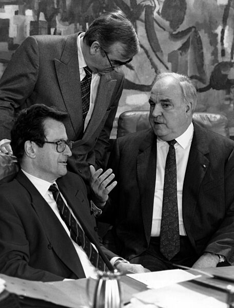 Klaus Kinkel, Theodor Waigel and Helmut Kohl, Bonn 1993