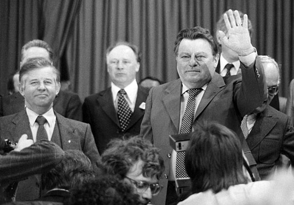 Franz Josef Strauss during the election campaign in North Rhine-Westphalia, 1980
