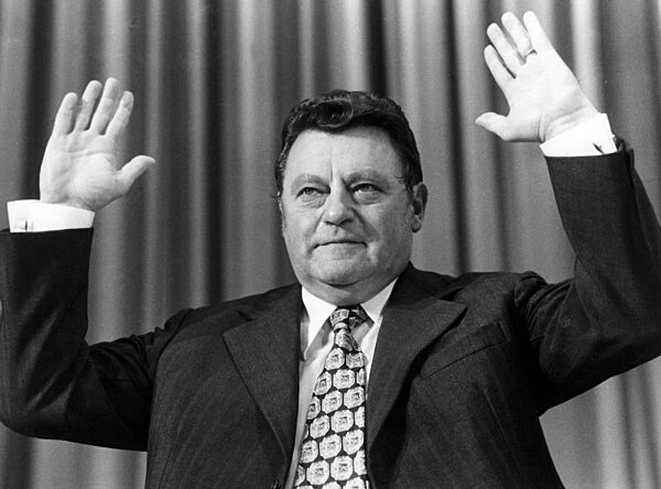 Franz Josef Strauss at a CSU party congress, 1974