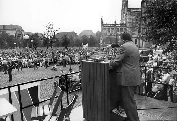 Franz Josef Strauss at a campaign event in Muenster, 1980