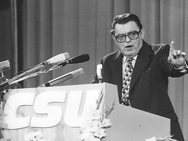 Franz Josef Strauss at a CSU party congress in Munich, 1977