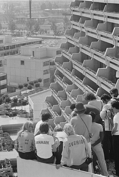 The Olympic Village during the hostage-taking in Munich, 1972