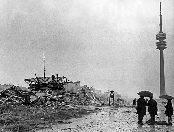 Blasted airport building in Munich, 1968