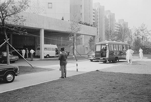 The Olympic Village during the hostage-taking in Munich, 1972
