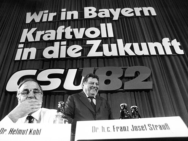 Helmut Kohl and Franz Josef Strauss at the party conference of the CSU in Munich, 1928