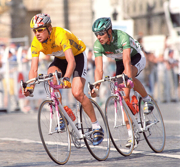 Tour de France 1997. overall winner Jan Ullrich in the yellow jersey and Erik Zabel in the green jersey on 27.07.1997 in Paris
