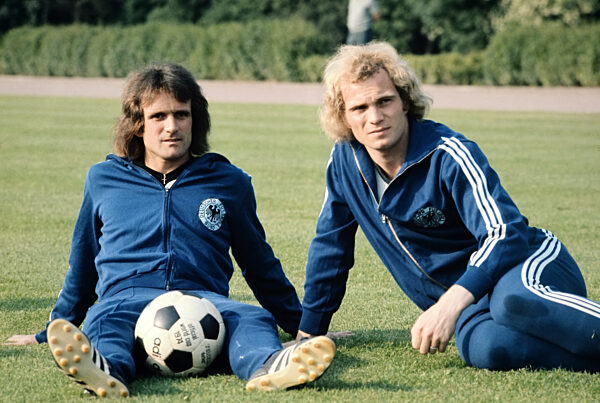 The 1974 FIFA World Cup: Wolfgang Overath (Germany) and Uli Hoeness (Germany)