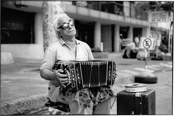 Street music, blind bandoneon player, Montevideo, Uruguay, photo 1997