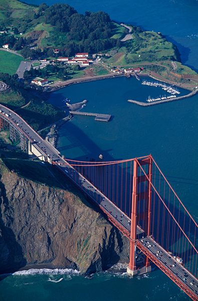 Golden Gate Bridge, San Francisco, California, USA, United States, America, Golden Gate, San Francisco Bay, Bridge, strait, Bay, Sausalito, aerial view, cliffs