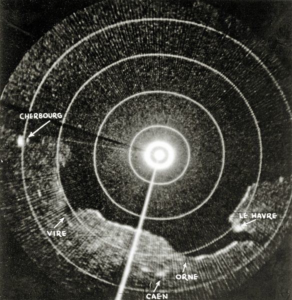 WW II, historical, war, world war, second world war, operation Overlord, Overlord, invasion, coast, Normandy, radar picture, radar, bomber, US Air Force, distance, June, 1944, mouth, rivers, flows, Orne, Vire, towns, cities, Cherburg, Le Havre, coast, Norm