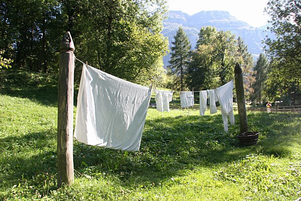 Switzerland, Brienz, Bernese Oberland, open-air museum, history, museum, historical, Ballenberg, laundry, clothesline, basket, view