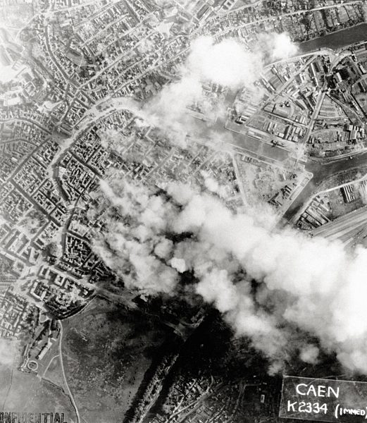 WW II, historical, war, world war, second world war, operation Overlord, Overlord, invasion, aerial, town, city, June, 1944, bombardment, bombing, Caen, Normandy, France, Europe, allies, Allied Forces, D-Day,