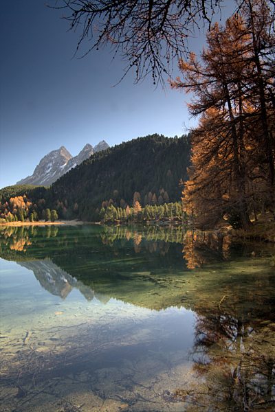 Switzerland, Europe, Graubünden, Grisons, Alps, Albula, Landscape, Mountain, pass, autumn, lake Palpuognasee, lake, reflection