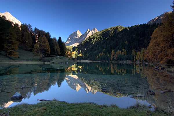 Switzerland, Europe, Graubünden, Grisons, Alps, Albula, Landscape, Mountain, pass, autumn, lake Palpuognasee, lake, reflection