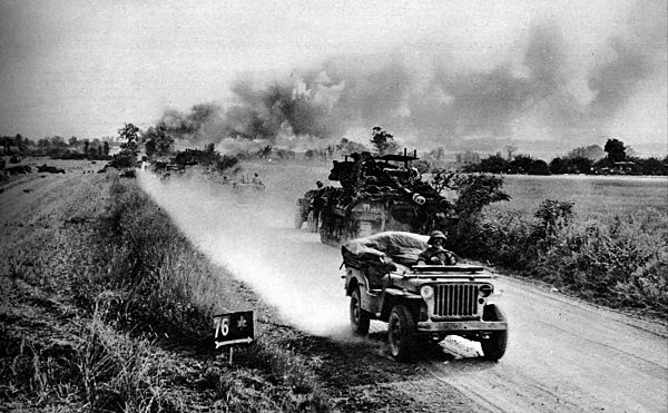 Burning German vehicles