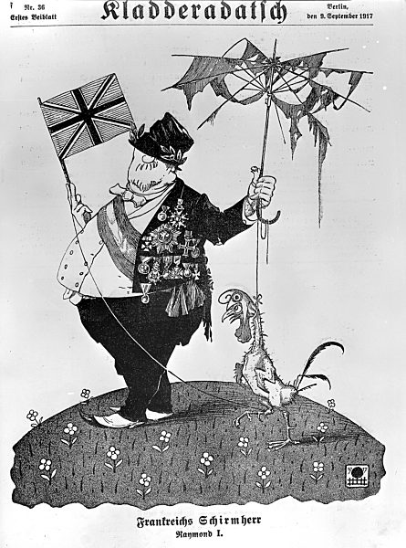 German caricature dipicting poincare as the fat stooge of the British...