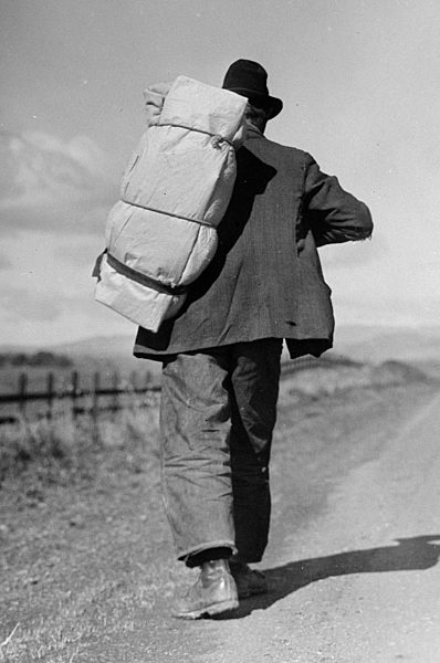 Migrant worker on California highway dated 19380101