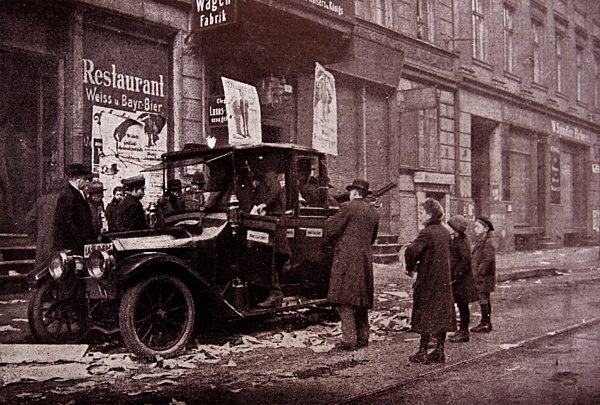Taxi carrying posters in favour of the Social Democratic party in German election 1919