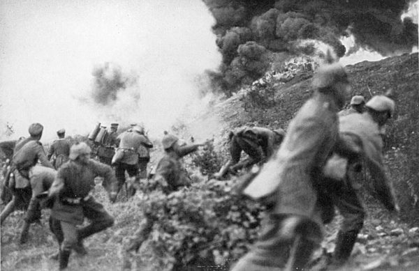 German infantry attacking at Verdun; world war one 1916