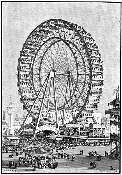 International Exhibition, Chicago, USA, 1893. The giant Ferris wheel...
