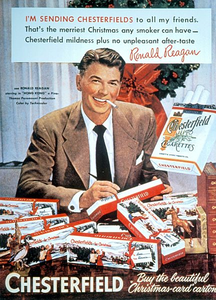 Ronald Reagan as a filmstar promoting Chesterfield cigarettes...