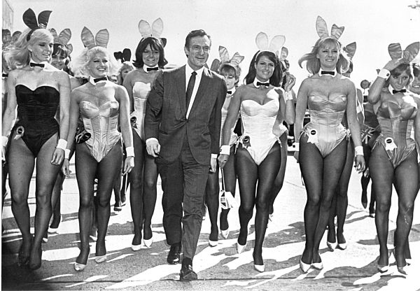 A bevy of bunny girls met Hugh Hefner at the airport when he arrived to open...