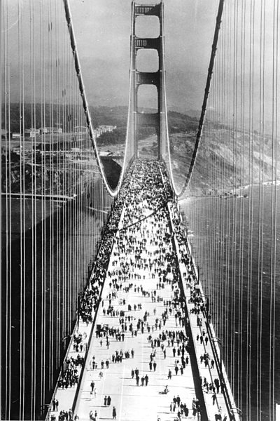 The Golden Gate Bridge in San Francisco, the longest suspension bridge in...