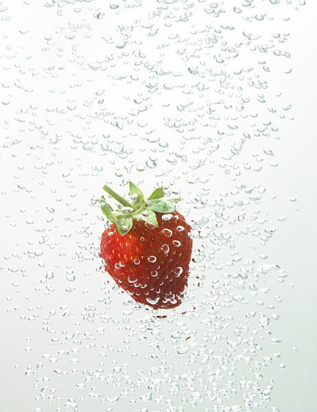 Strawberry in water bubbles