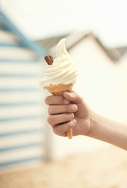 Boys hand holding ice cream cone
