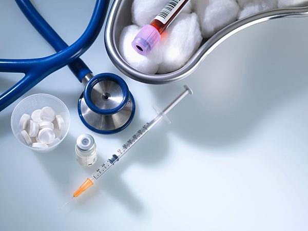 Variety of medicine and medical equipment in hospital