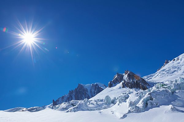 Snow covered landscape and blue sky, Mont Blanc massif, Graian Alps, France
