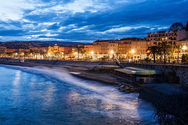 France, Provence-Alpes-Cote d'Azur, Nice, City view at blue hour