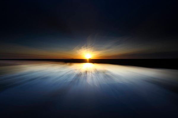 Spain, Castilla y Leon, Province of Zamora, Reserva natural de Lagunas de Villafafila, lake at sunset