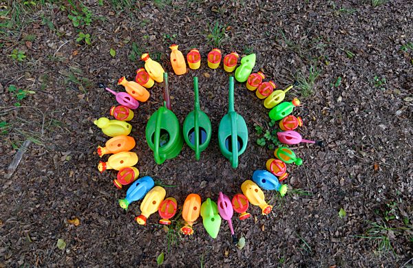 Colorful watering cans