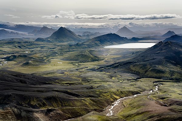 Iceland, South West, View from Laugavegur trail from Landmannalaugar to Porsmoerk