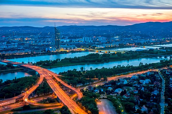 Austria, Vienna, Cityview at sunset