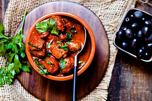 Spanish Albondingas, meatballs in spicy tomato sauce