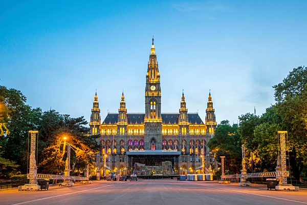 Austria, Vienna, Town Hall, blue hour