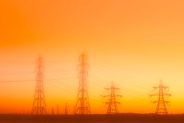 United Kingdom, Scotland, Alloa, Electricity Pylons, power lines, conceptual apocalyptic