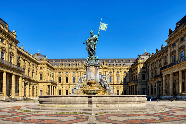 Wuerzburg Residence with Franconia Fountain, UNESCO World Heritage Site, Wuerzburg, Franconia, Bavaria, Germany