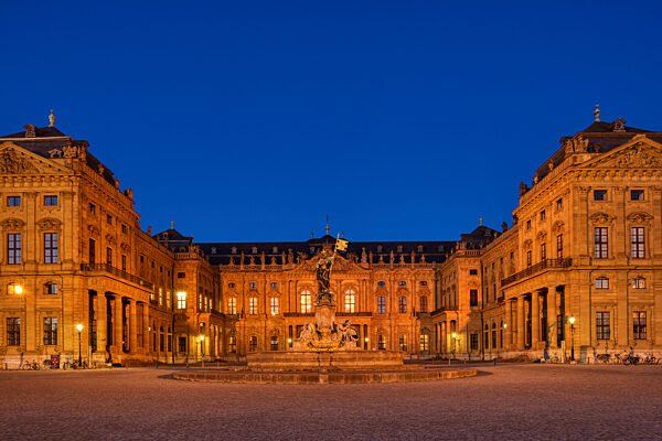 Wuerzburg Residence with Franconia Fountain, UNESCO World Heritage Site, Wuerzburg, Franconia, Bavaria, Germany