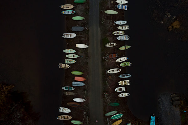 Finland, Kuopio, Aerial view of boats on a road