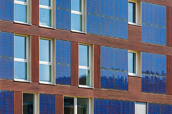 Germany, Tuebingen, Muehlenviertel, close-up of modern residential zero-energy house