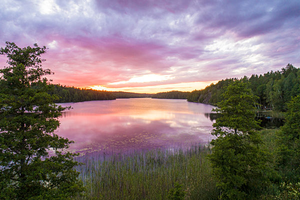 A lake at sunset in Tjust region, Southeastern Sweden