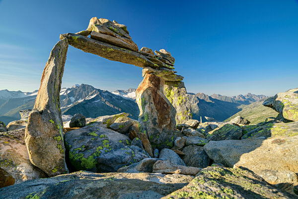 Cairns on Peterskopfl summit in Zillertal Alps