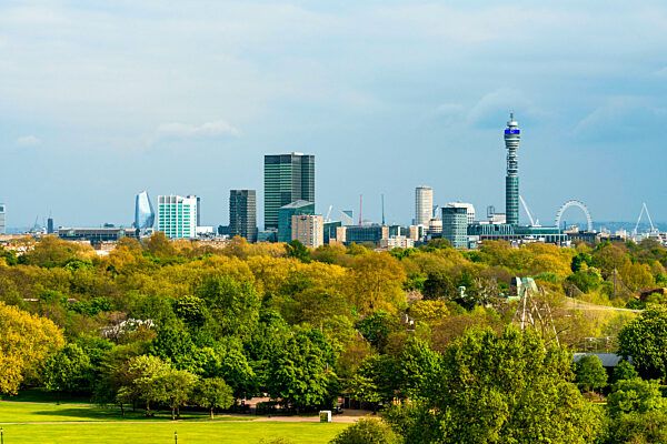 UK, England, London, Richmond Park with city skyline in background