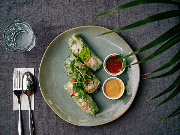 Shrimp spring rolls with dipping sauces