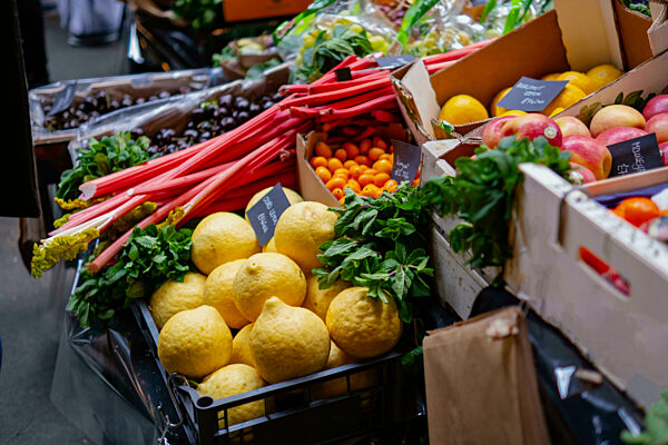 Fresh organic fruits and vegetables at market
